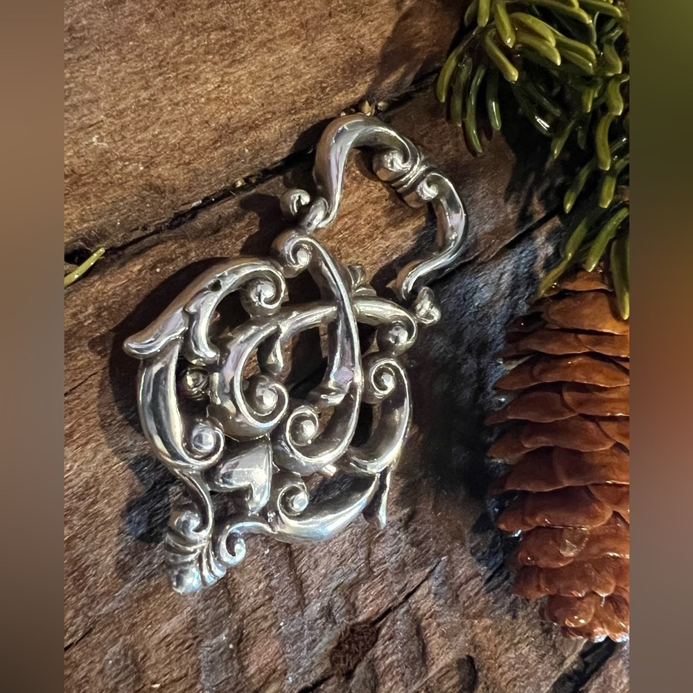 Brighton Costume Heart Scroll Hinged Brooch DoorKnock Silver Tone Eyeglass